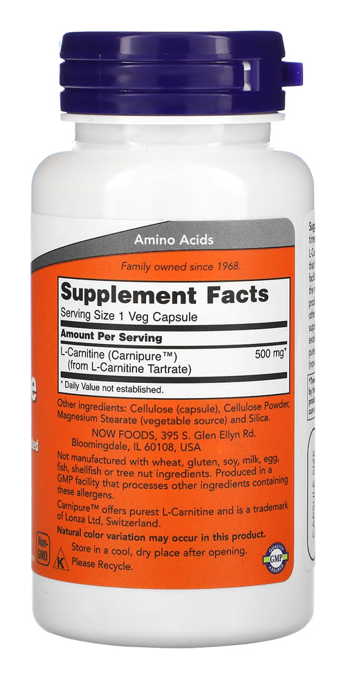 L Carnitina Now Foods 500mg 60veg Capsulas 5un - Imagem 4
