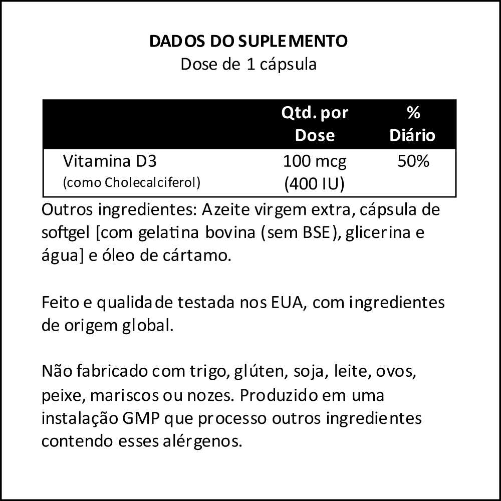 Vitamina D-3 Now Foods 400 Iu 180 Caps Softgels - Imagem 5