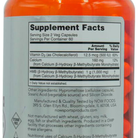 Hmb 500mg Now Foods Com Vitamina D3 120 Veg Caps 4un - Imagem 5