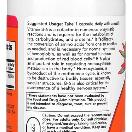Vitamina B-6 100mg Now Foods 100 Cáps + Porta Cápsulas - Imagem 2