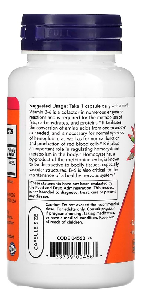 Vitamina B-6 100mg Now Foods 100 Cáps + Porta Cápsulas - Imagem 2