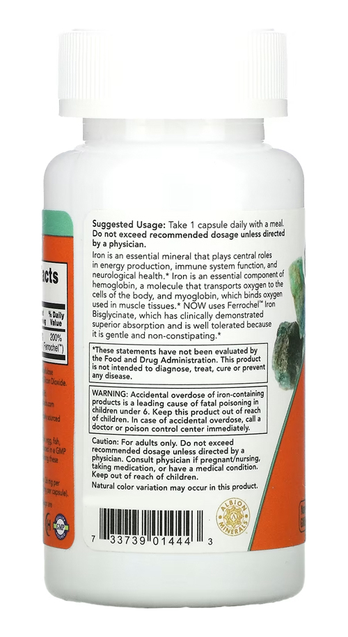 Bisglicinato De Ferro 36mg Now Foods Iron 90 Veg Caps 3un - Imagem 5