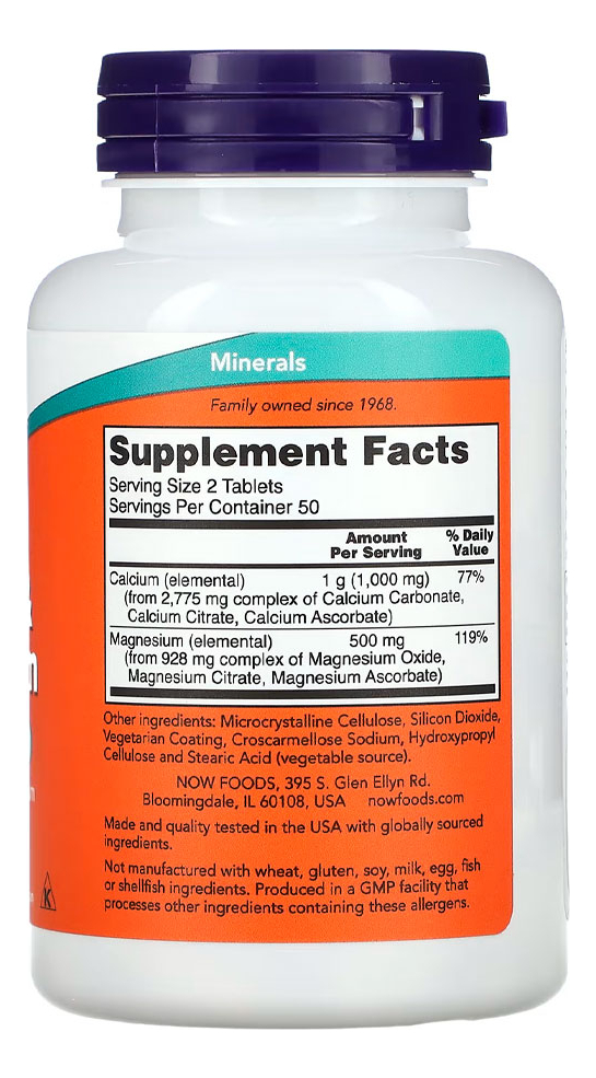 Cálcio E Magnésio Now Foods 500/250mg 100 Tabs Importado - Imagem 3
