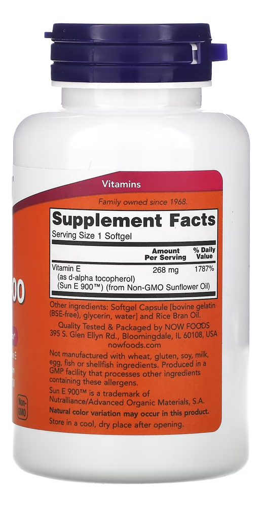 Vitamina E Sun-e 400 268mg Now Foods 120soft Importado 3un - Imagem 3