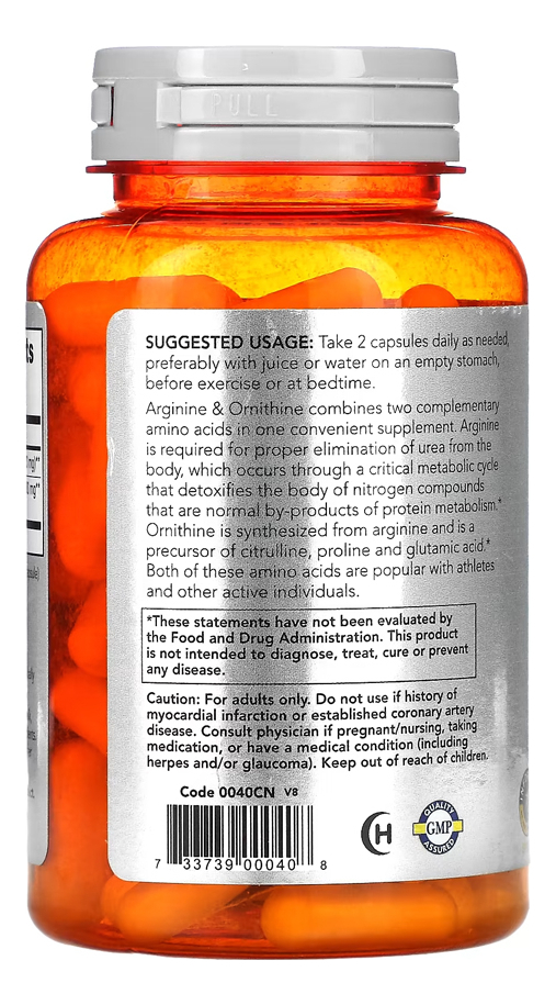 Arginina E Ornitina 500/250mg Now Foods 100cáp Importado 3un - Imagem 4