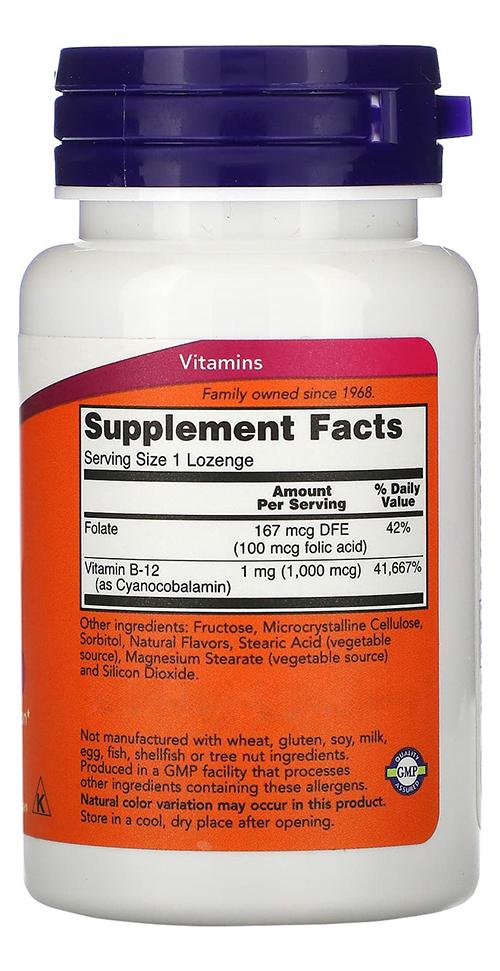 Vitamina B-12 1mg E Ácido Fólico Now Foods 100pastilhas - Imagem 2