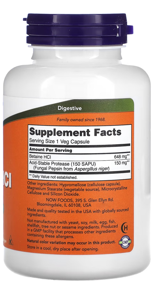 Betaína Hcl 648mg Now Foods Betaine Hcl 120 Veg Caps 4un - Imagem 4