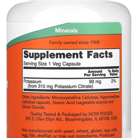 Citrato De Potássio 99mg Now Foods 180 Veg Cáps +porta Cáps - Imagem 2