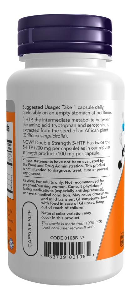 5-htp 200mg Dupla Força 120 Cápsulas Importado 2un Now Foods - Imagem 4