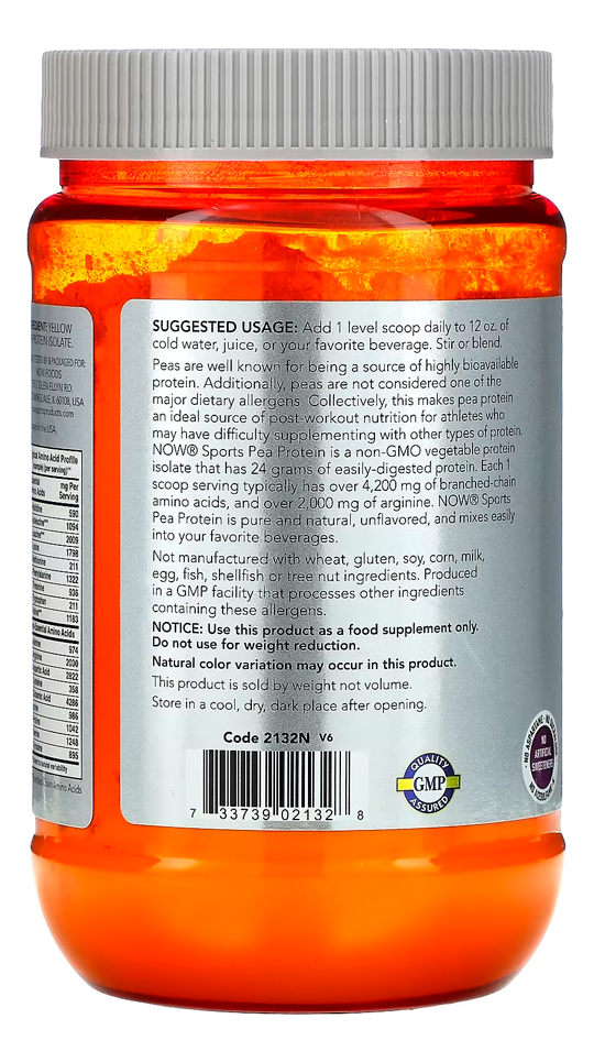Proteína Pea Ervilha Now Foods 340g Sem Sabor Importado - Imagem 2