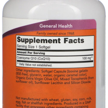 Now Foods Coenzima Coq10 100mg 150 Softgels Eua/usa - Imagem 3
