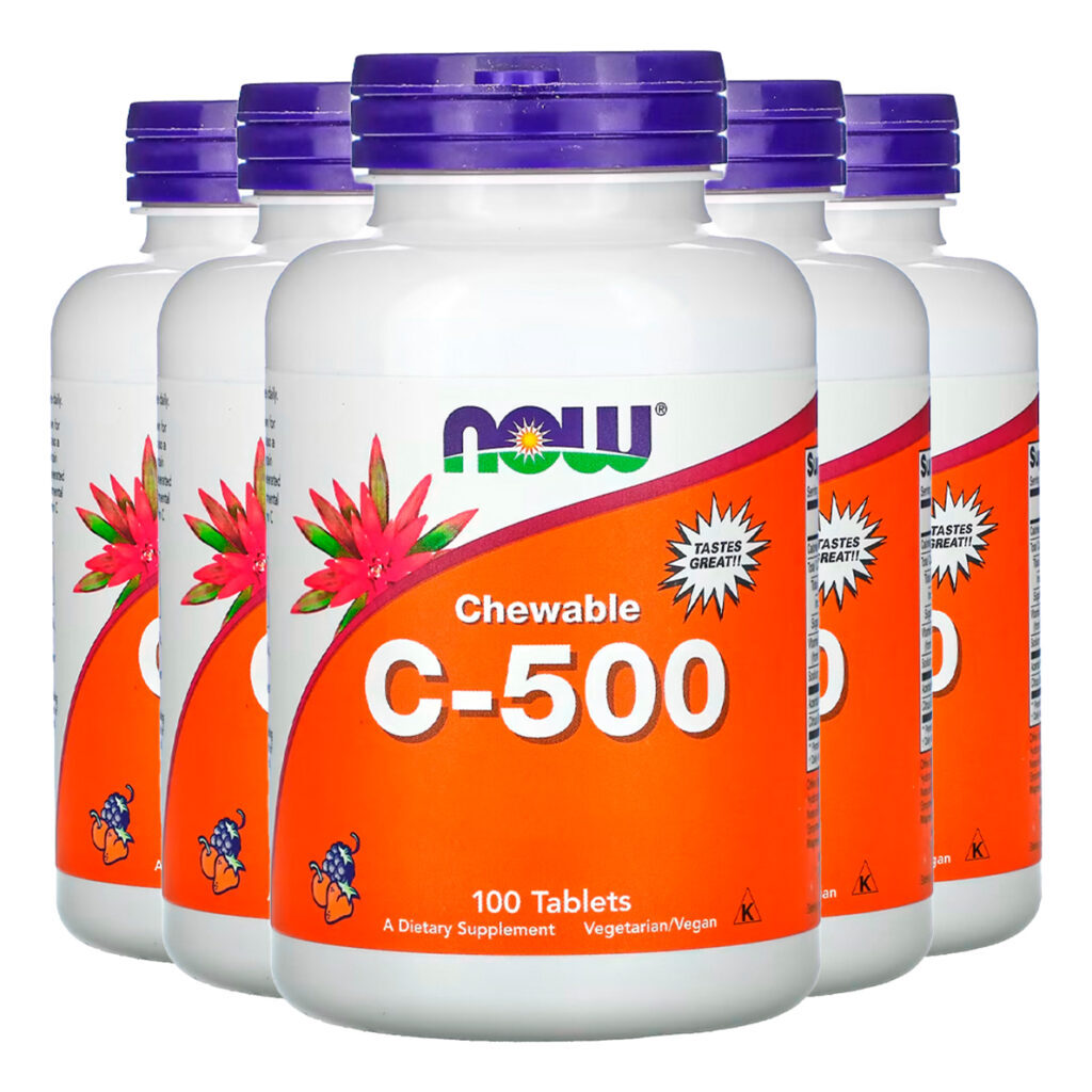 Vitamina C-500 Now Foods 100 Tablets Sabor Cereja 5un