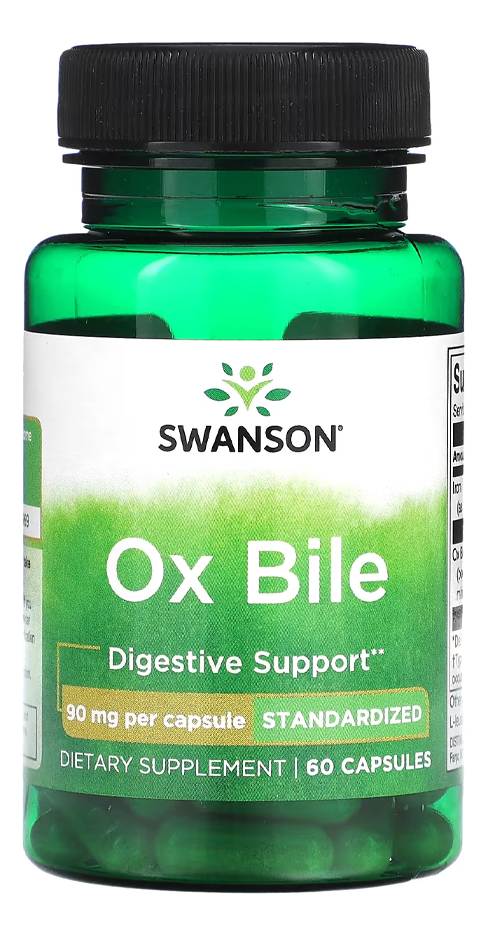 Bile De Boi Ox Bile 90mg Swanson Padronizado 60 Cápsulas