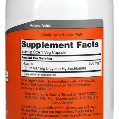 L-lisina 500mg Now Foods L-lysine 250 Veg Caps Importado 4un - Imagem 2
