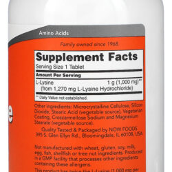 L-lysine Now Foods 1000mg L-lisina 250 Tabs Importado 4un
