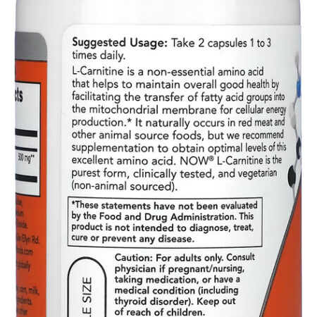L-carnitina 250mg Now Foods 60 Cápsulas Importado 4un - Imagem 3