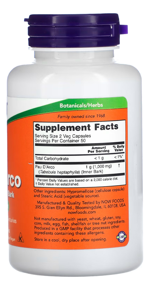 Pau D'arco 500mg Now Foods 100 Cáps + Porta Cápsulas - Imagem 2