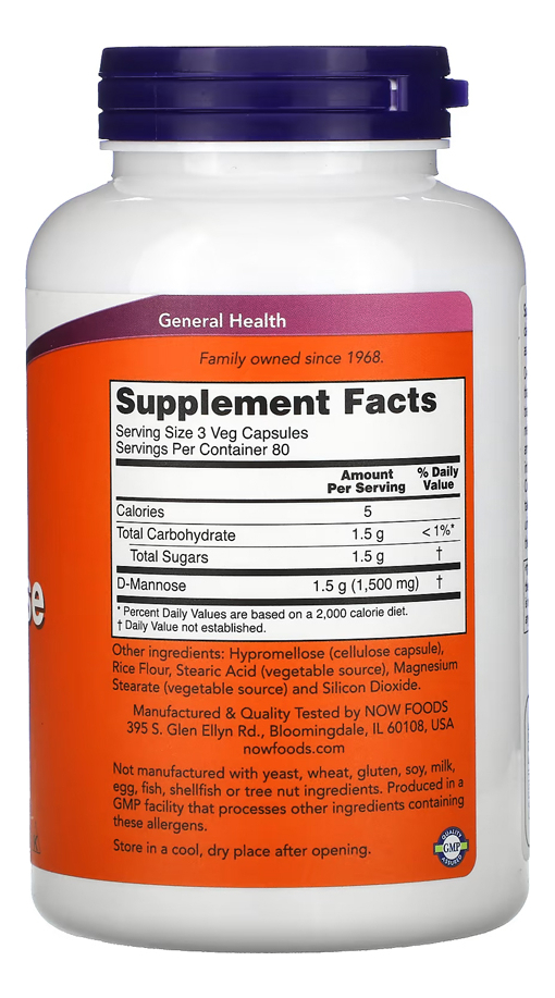 D-manose 500mg Now Foods 240 Caps + Porta Cápsulas - Imagem 2