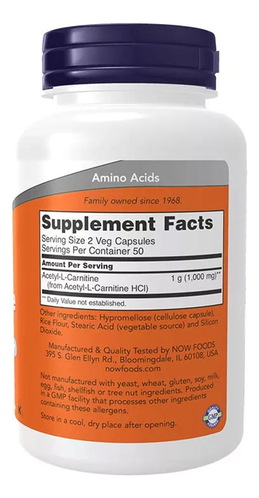 Acetil L-carnitina 500mg Now Foods 100 Cáps + Porta Cápsulas - Imagem 2