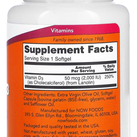 Vitamina D3 2000 Iu Alta Potência Now Foods 120softgls - Imagem 3