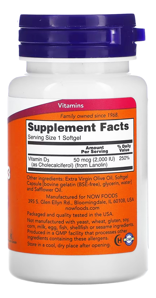 Vitamina D3 2000 Iu Alta Potência Now Foods 120softgls - Imagem 3