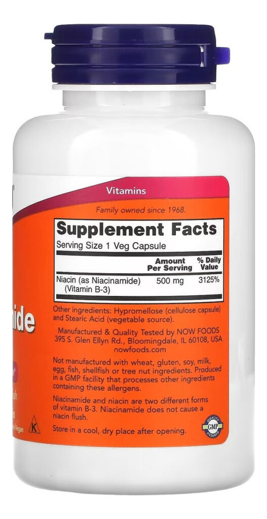 Niacinamida B3 500mg 100 Cápsulas Now Foods Sem Rubor - Imagem 5