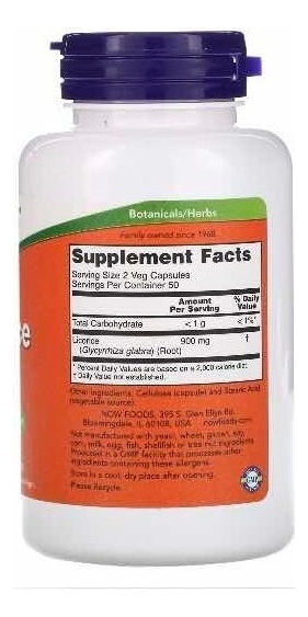 Licorice Root Raiz Alcaçuz 450mg 100 Veg Capsulas Now Foods