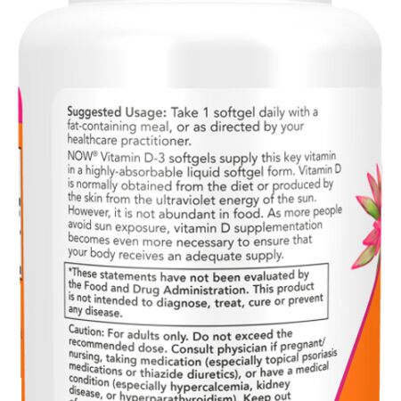 Vitamina D-3 5000ui Now Foods 30 Softgels Importado - Imagem 3