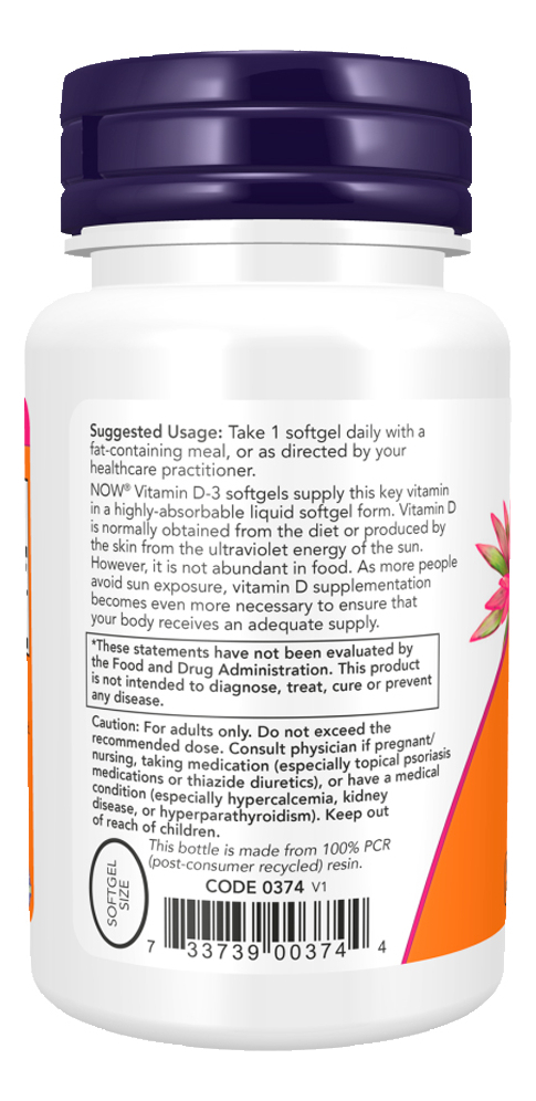 Vitamina D-3 5000ui Now Foods 30 Softgels Importado - Imagem 3