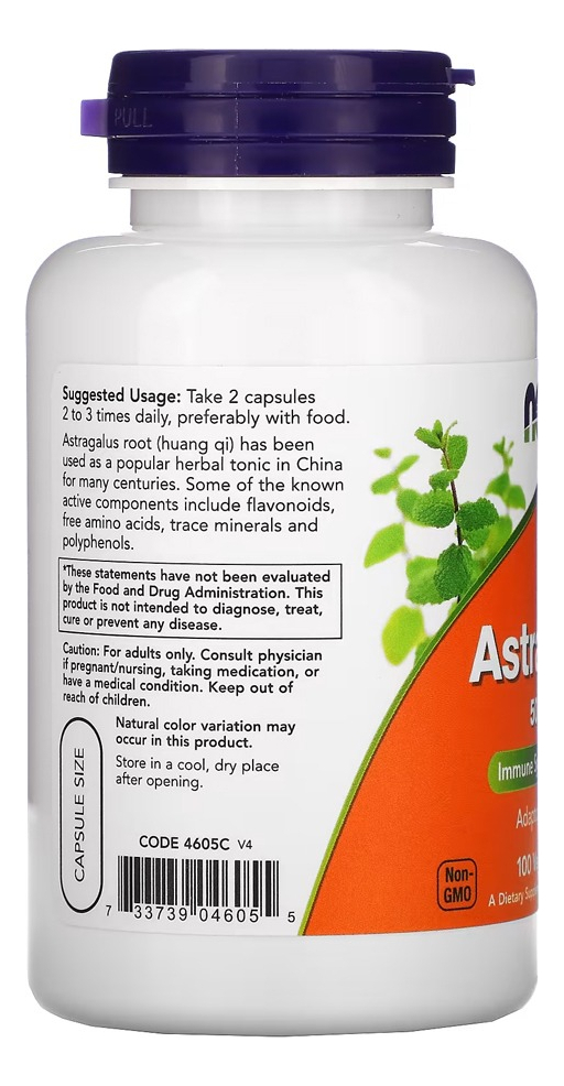 Astragalus 500mg Now Foods 100 Veg Cápsulas +porta Cápsulas - Imagem 3