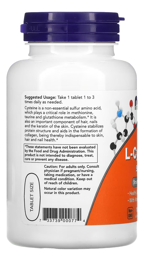 L-cisteína 500mg Now Foods 100 Tablets + Porta Cápsulas - Imagem 3