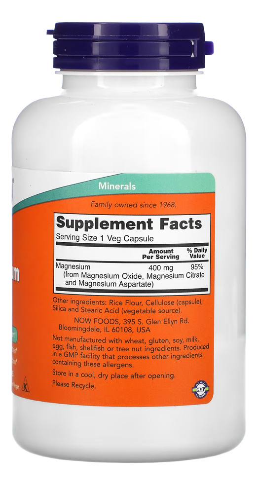 Magnésio Magnesium 400mg 180veg Cáps Importado 2un Now Foods - Imagem 3