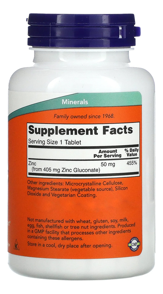 Zinco 50mg Now Foods 250 Tablets Sabor Sem Sabor - Imagem 2