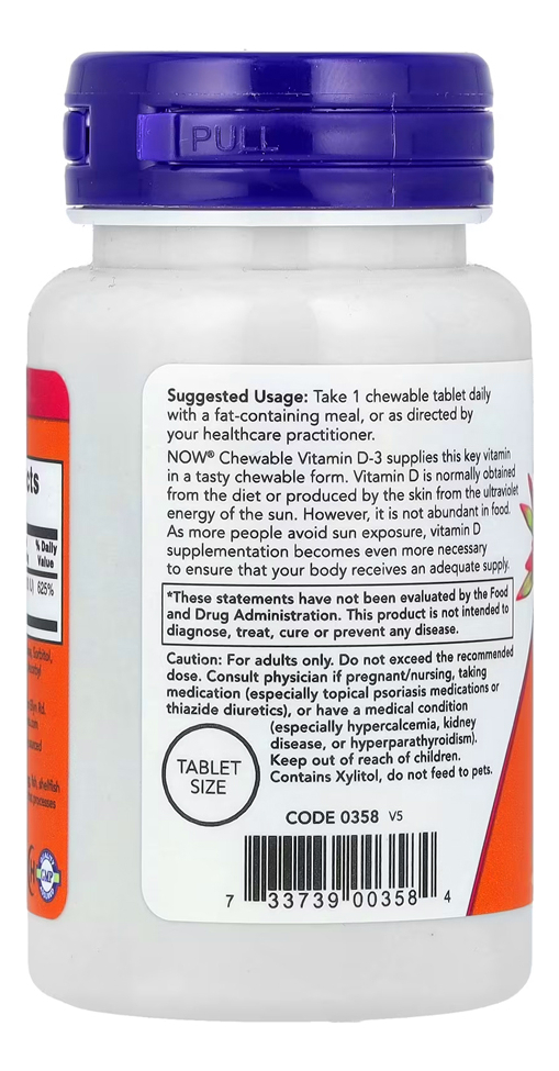 Vitamina D3 5000iu Now 120 Chewable Mastigável Importado 3un - Imagem 4