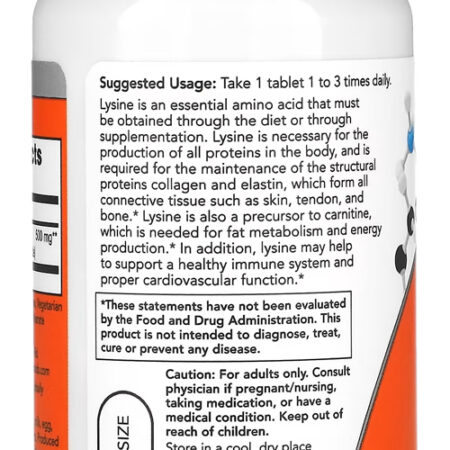 L-lisina 500 Mg Now Foods 100 Tablets Importado - Imagem 3