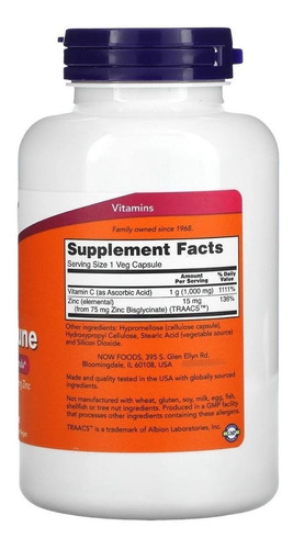 Zinco Vitamina C 1000 Zinc Immune Now Foods 1000mg 180 Cáps Sabor Sem Sabor - Imagem 2