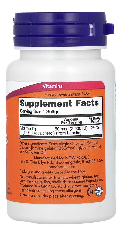 Vitamina D3 2000 Iu 240softgels Importado 5un Now Foods - Imagem 4