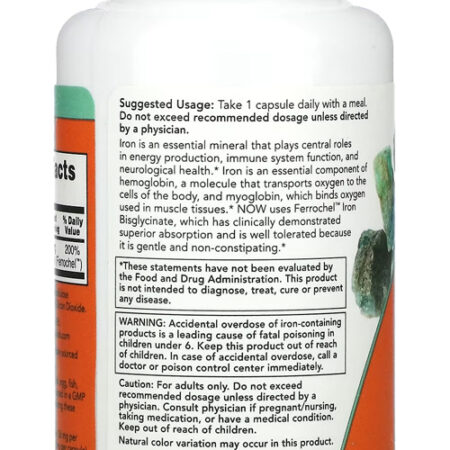 Bisglicinato De Ferro 36mg Now Foods Iron 90 Veg Caps - Imagem 3