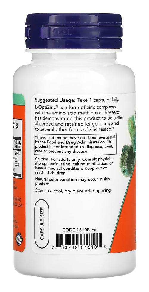 Now Foods L-optizinc 30mg 100 Veg Caps 4un - Imagem 4