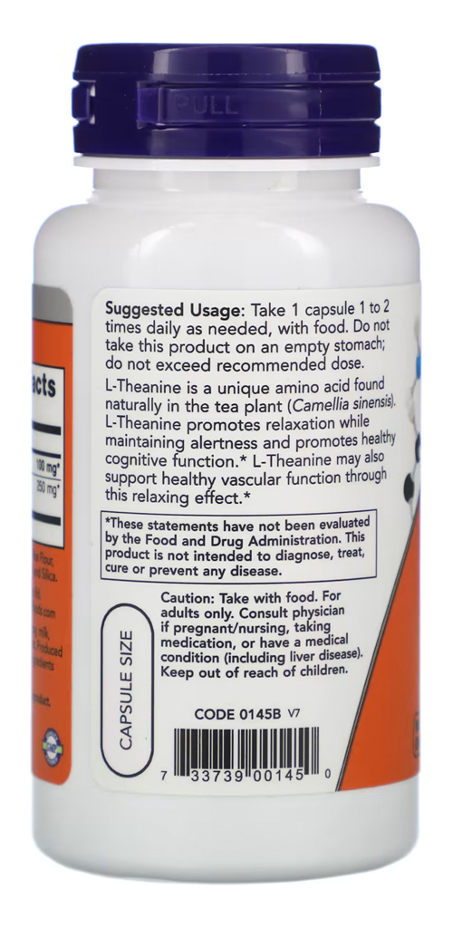 L-theanine Teanina 100mg 90 Veg Caps Nowfoods Importado - Imagem 3