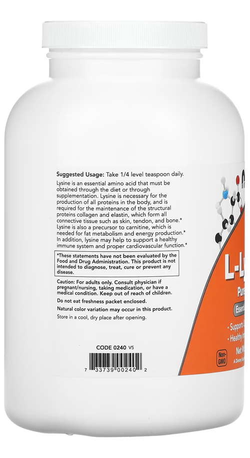 L-lisina Em Pó Puro 454 G Now Foods L-lysine Importado - Imagem 3
