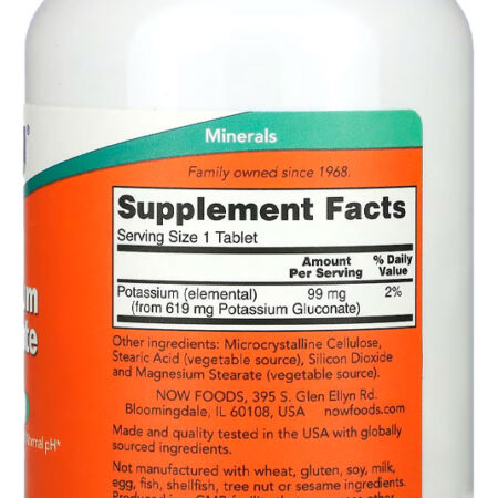 Gluconato Potássio 99mg Now Foods 250 Tabs Importado - Imagem 3