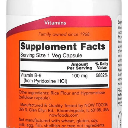Vitamina B-6 100mg Now Foods 100 Cáps Importado - Imagem 3