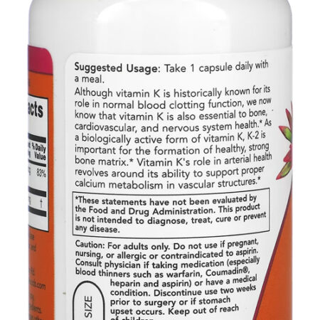 Vitamina K2 100mcg Now Foods 100veg Caps Importado Eua/usa - Imagem 2