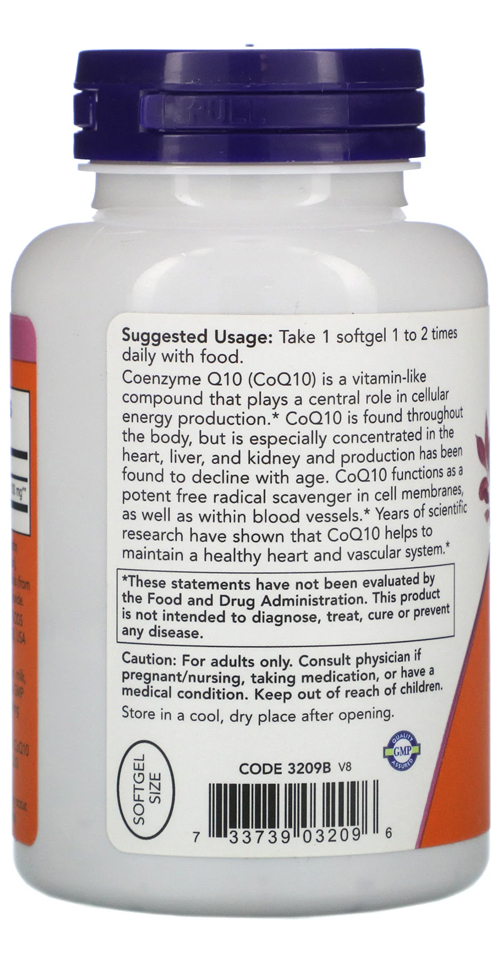 Now Foods Coenzima Coq10 100mg 150 Softgels Eua/usa - Imagem 3
