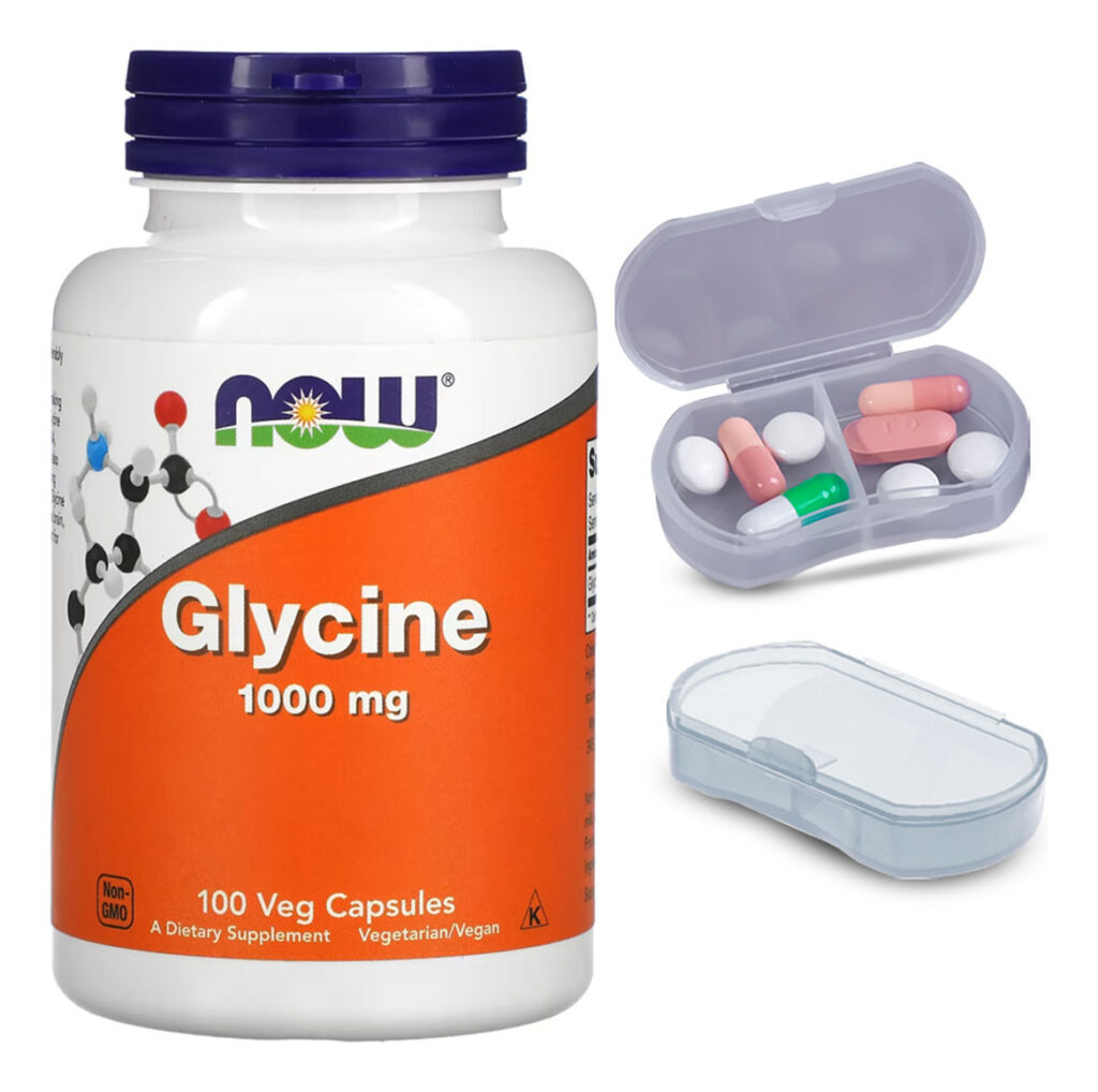 Glicina 1000mg Now Foods Glycine 100 Cáps + Porta Cápsulas