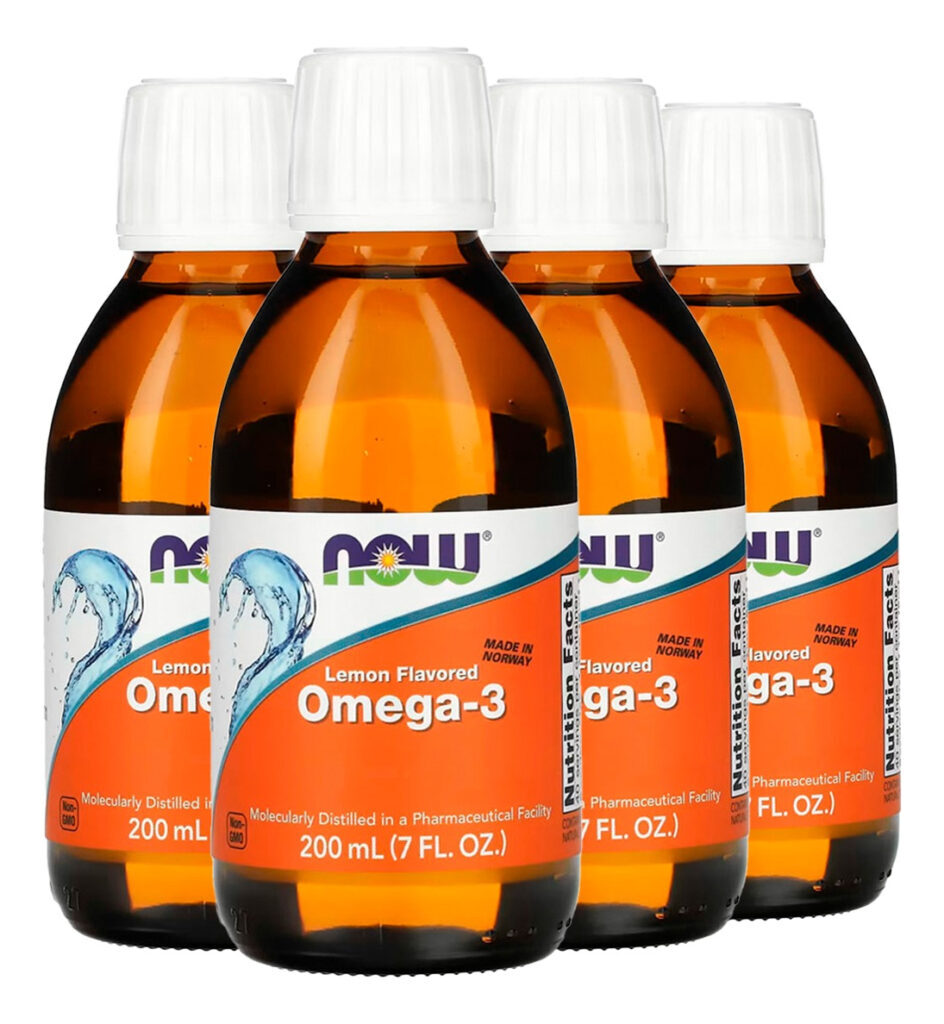 Ômega-3 Fish Oil 200ml Sabor Limão Importado 4un Now Foods