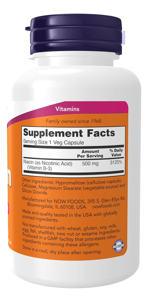 Niacina Vitamina B-3 500mg Now Foods 100cáp + Porta Cápsulas - Imagem 2