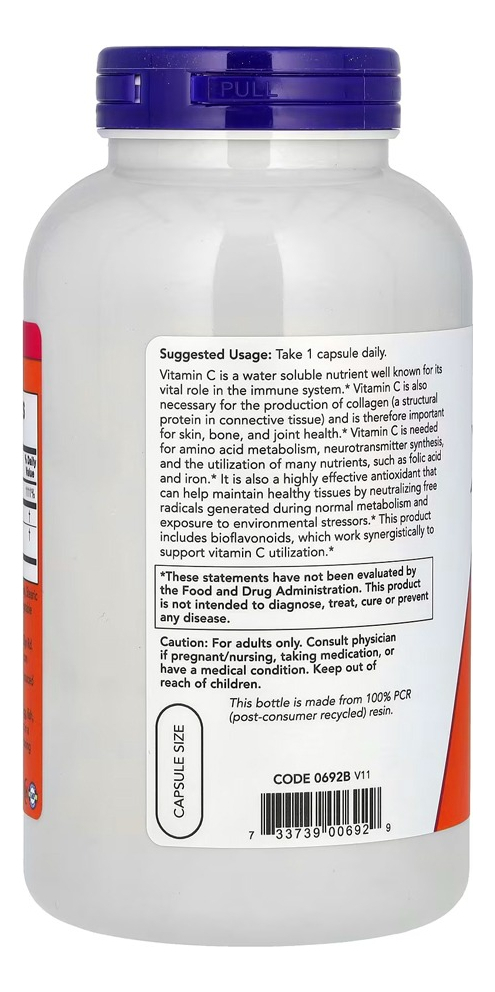 Vitamina C-1000mg Now Foods E 100mg Bioflavonóides 250caps - Imagem 3