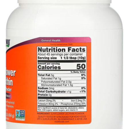 Lecitina De Girassol Pó Now Foods 454 G Puro + Porta Cápsula - Imagem 2